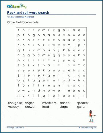 Grade 3 word search: Rock and roll word search