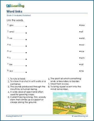 Grade 3 Vocabulary Worksheet word links