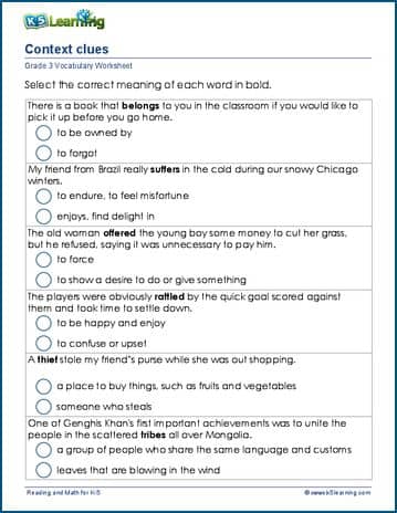 Grade 3 vocabulary worksheet - context clues | K5 Learning