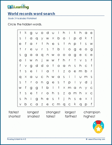 Grade 3 word search: World records word search