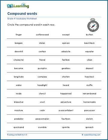 Grade 4 Vocabulary Worksheet compound words in sentences
