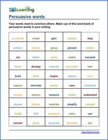 persuasive writing word bank