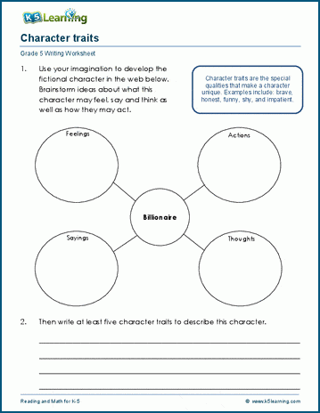 Character traits worksheets for grade 5
