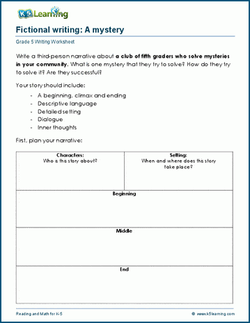 Fictional writing worksheets for grade 5