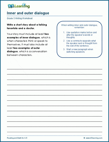Inner and outer dialogue worksheets for grade 5