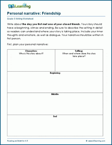 Personal narrative writing worksheets for grade 5