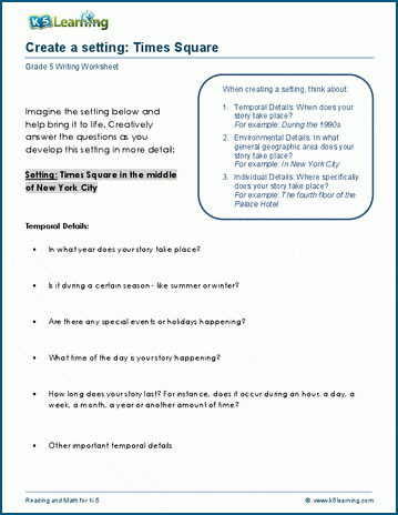 Create realistic settings worksheets for grade 5