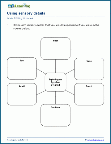 Describing sensory details worksheets for grade 5