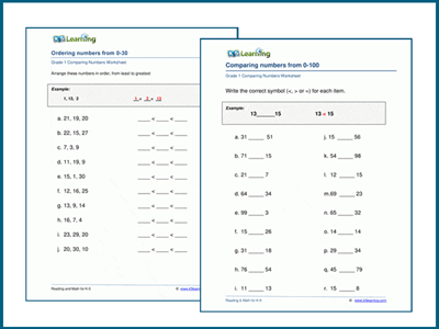 Ordering and comparing numbers worksheets