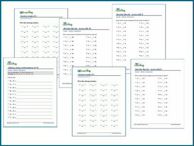 Grade 1 number bonds worksheets