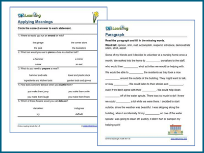 Grade 4 vocabulary worksheets