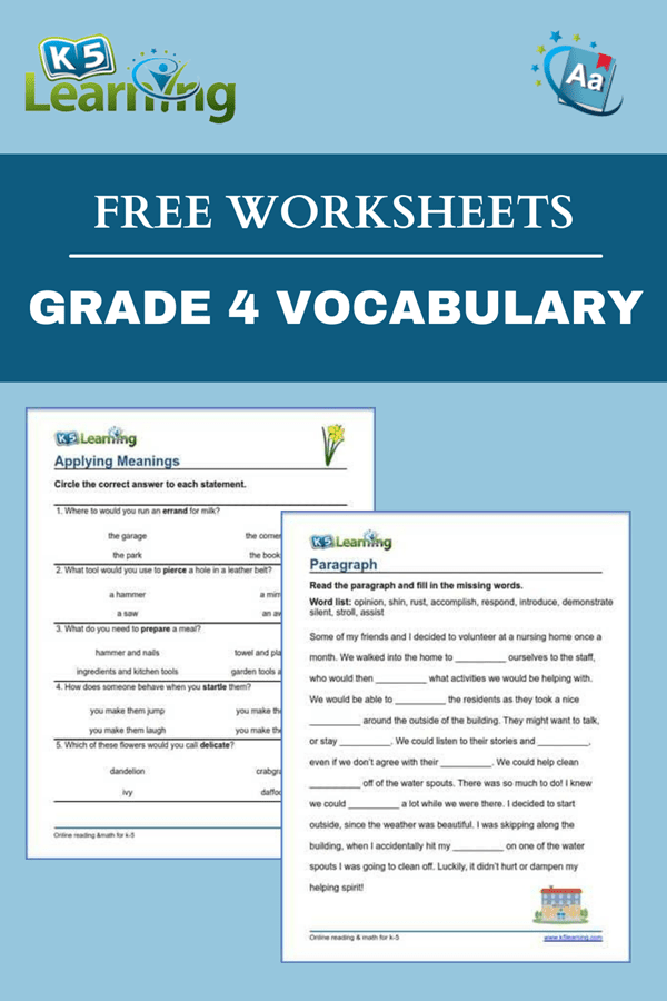 grade 4 vocabulary worksheets and workbook k5 learning