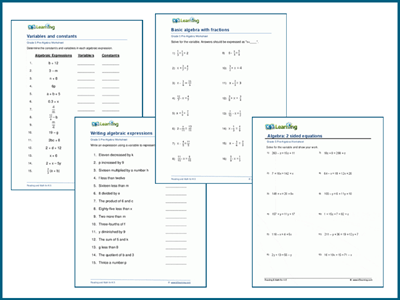 Grade 5 algebra worksheets