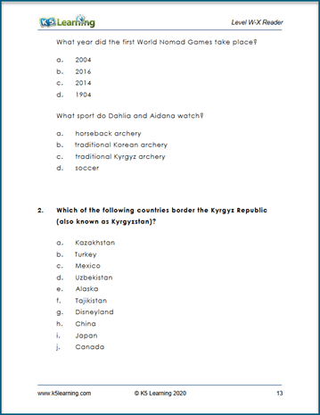 Grade 6 reading comprehension exercises for story
