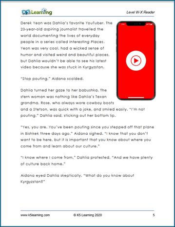 Grade 6 reading comprehension story