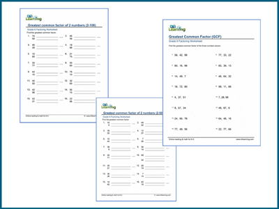 Greatest Common Factor worksheets