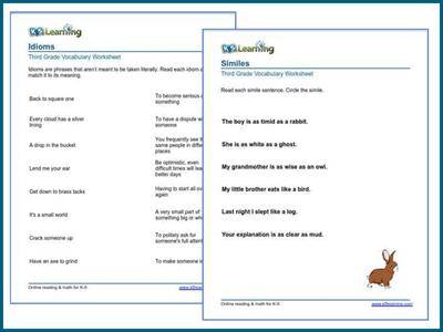 Idioms and similes worksheets