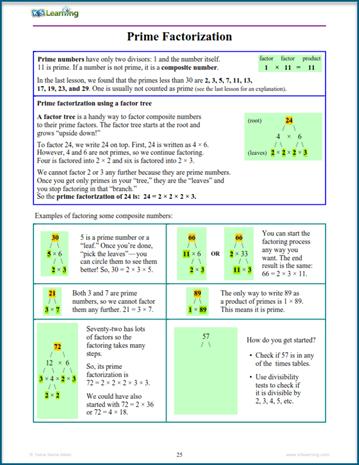 Factors workbook sample page