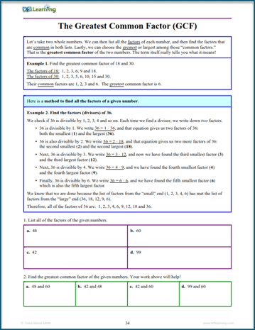 Factors workbook sample page