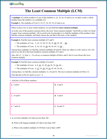 Factors workbook sample page