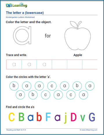 Lowercase letter a worksheet