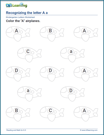 Recognizing the letter A worksheet