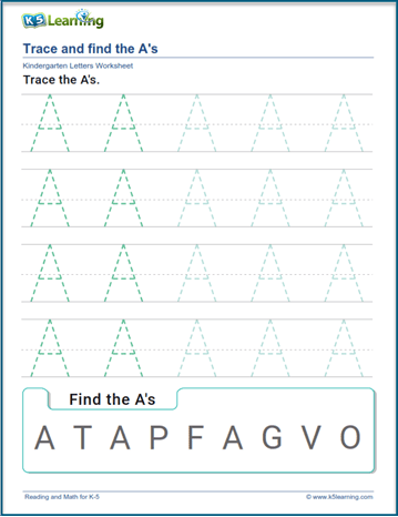 Trace and find letter A worksheet