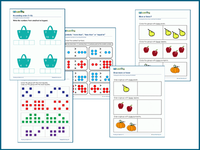 More than/less than worksheets for kindergarten