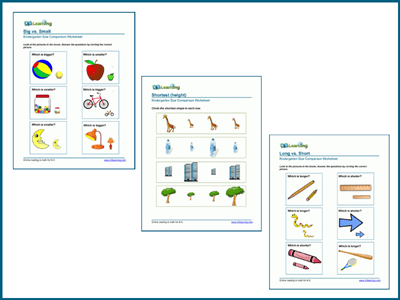 Size comparison worksheets for kindergarten