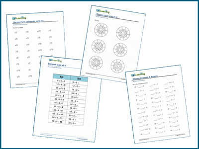 Division math facts worksheets