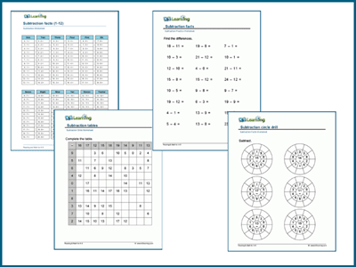 Subtraction math drill worksheets