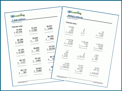 Multi-digit addition worksheets