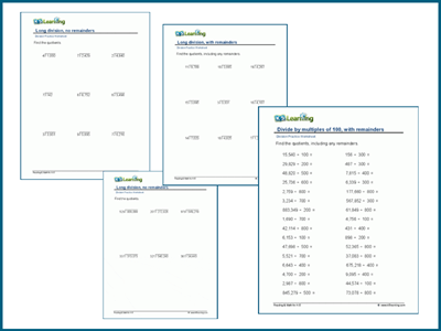 Multi-digit division math drill worksheets