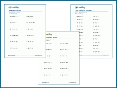 Order of operations math drill worksheets