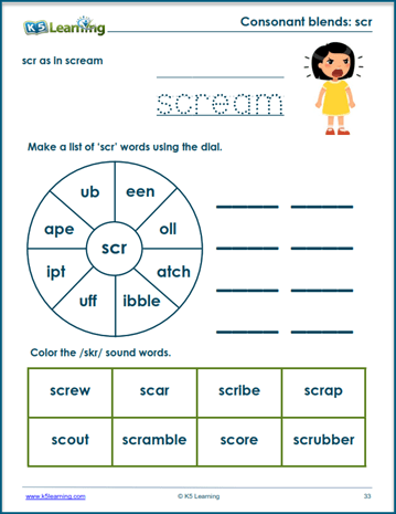 Trigraph consonant blends worksheet