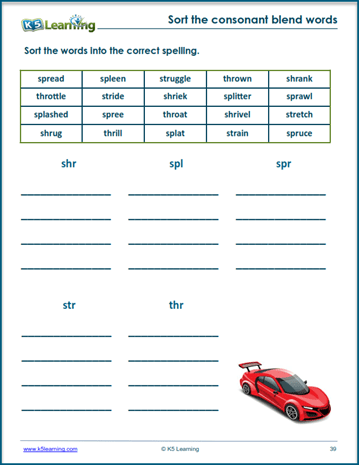 Trigraph consonant blends worksheet