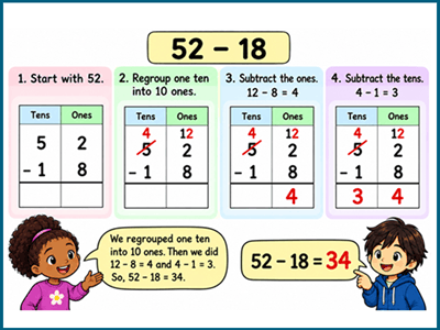 Subtracting Across Zeros: Step-by-Step Regrouping
