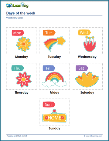 Calendar vocabulary cards