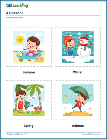 Calendar vocabulary cards