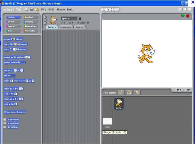 Example of Scratch code to teach the alphabet.