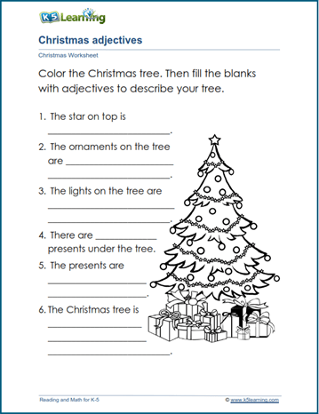 Christmas adjectives worksheet