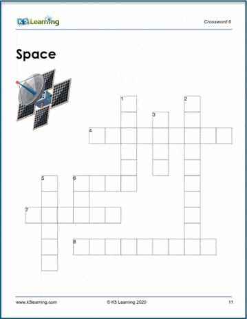 Space crossword for grade 3 to 5
