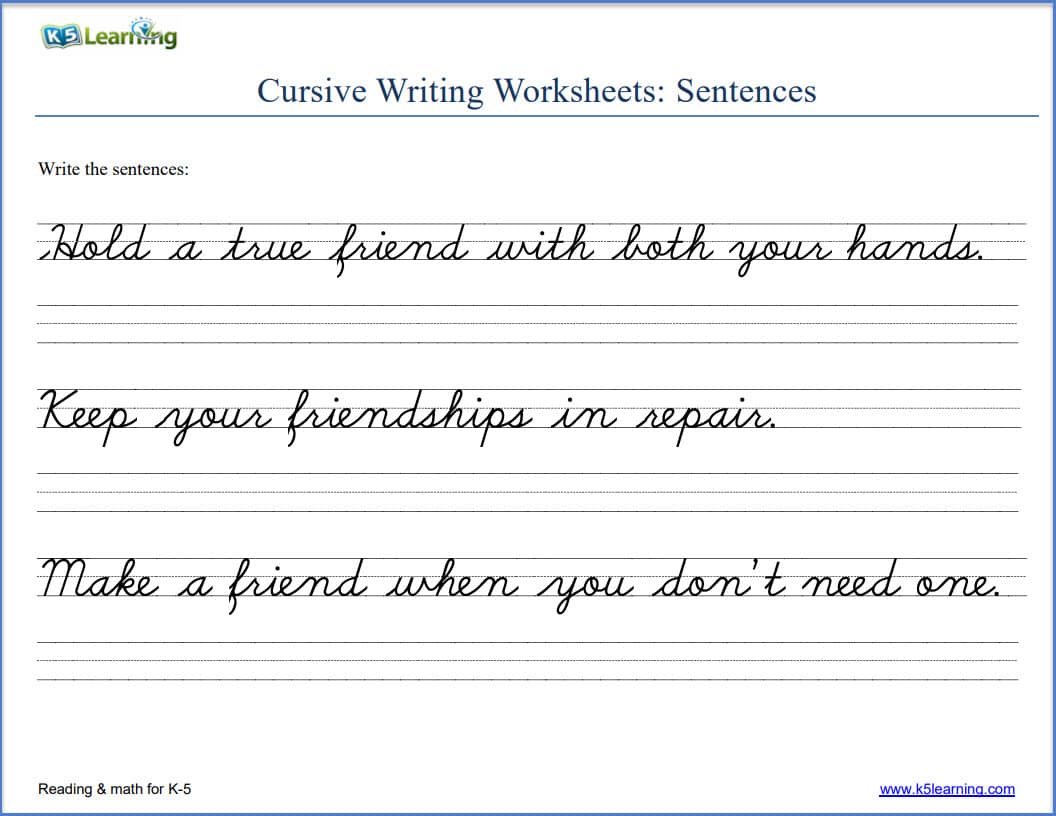Cursive Writing Worksheets K5 Learning