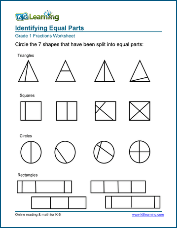 1st grade fractions math worksheets k5 learning