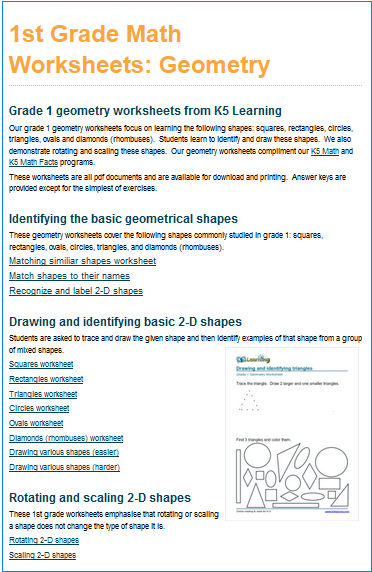 New First Grade Geometry Worksheets K5 Learning