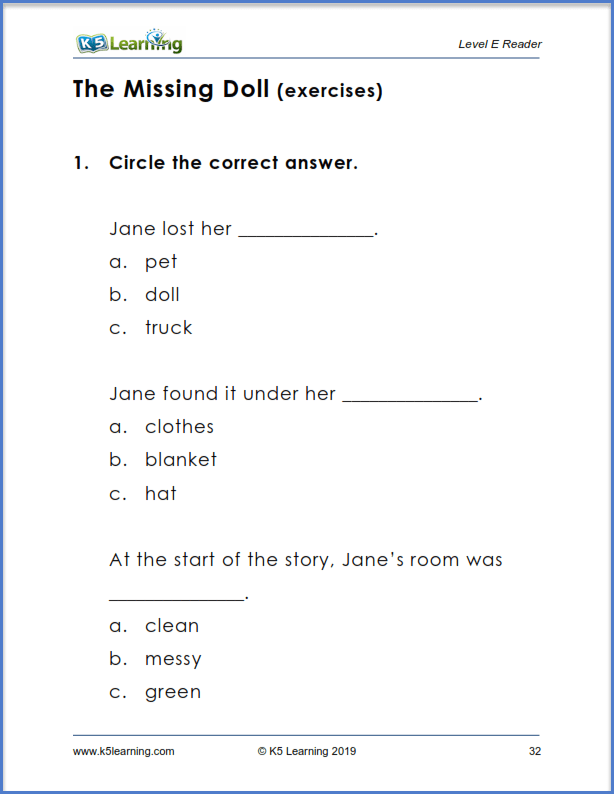 Level E reading comprehension exercise