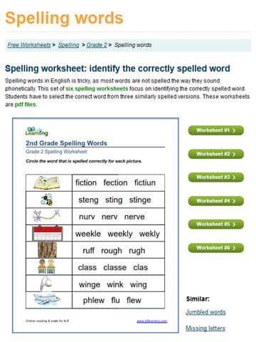 spelling exercise page