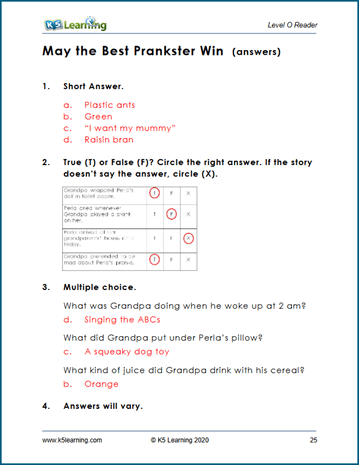 grade 3 reading comprehension answers