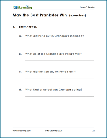 grade 3 reading comprehension exercise