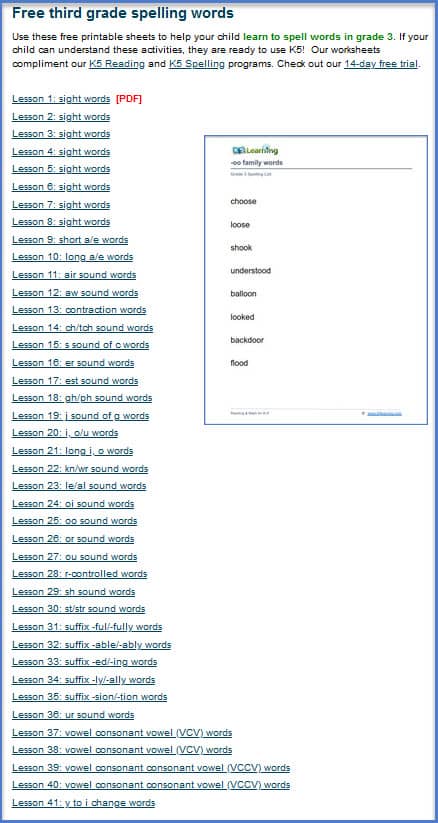 grade 3 list of spelling words